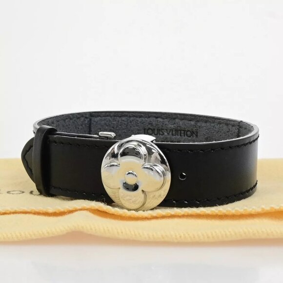LOUIS VUITTON Good Luck Bracelet Bangle Monogram Leather Black - Picture 10 of 11